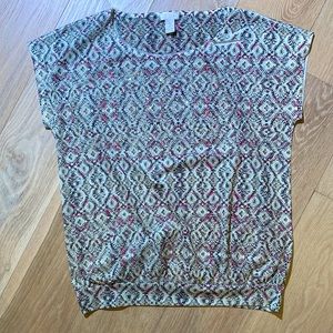 CHICO’S Embellished Boatneck Cap Sleeve Top Polyester